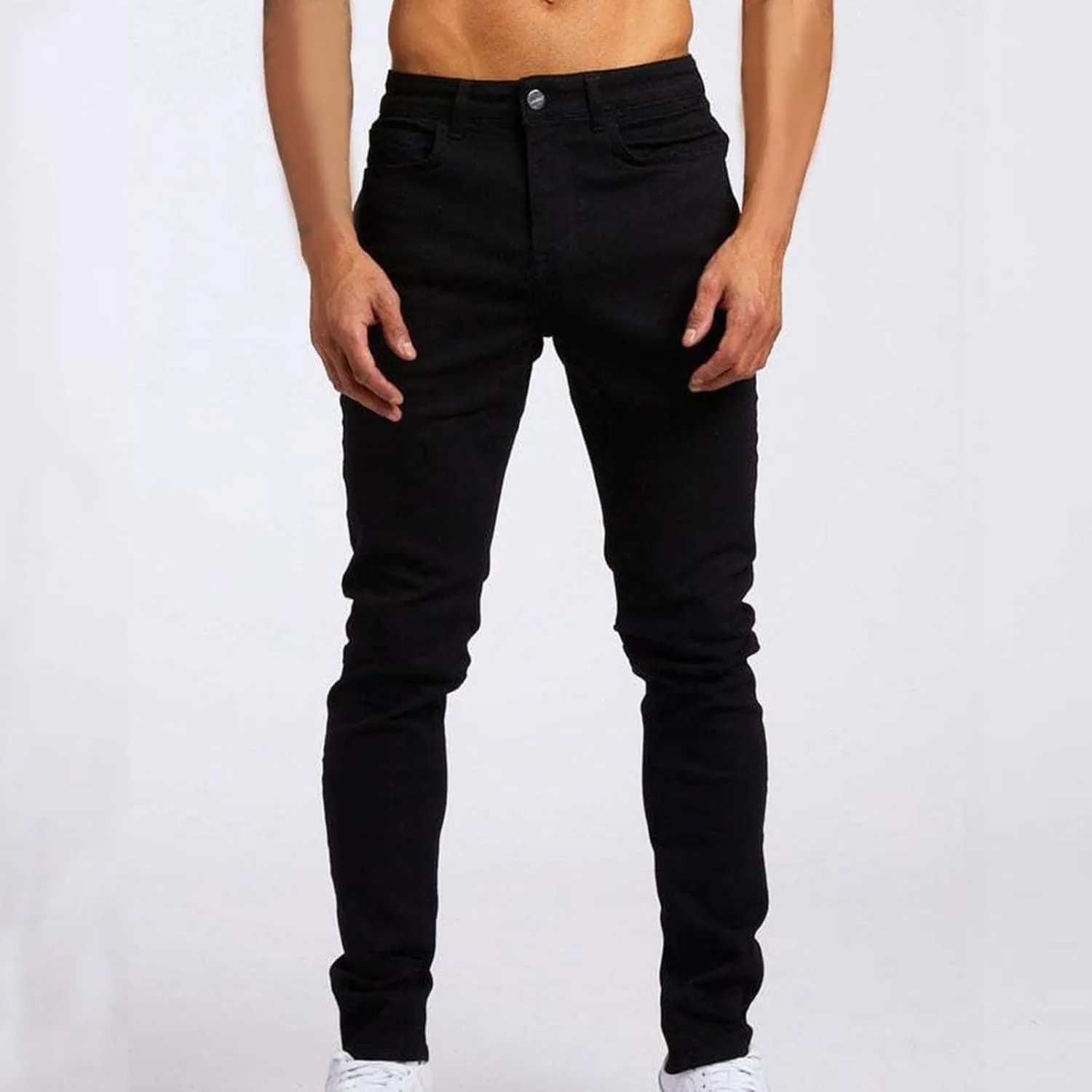 2025 Men's Casual Pants Stretchy Pleated Jeans Slim Fit Denim Pants
