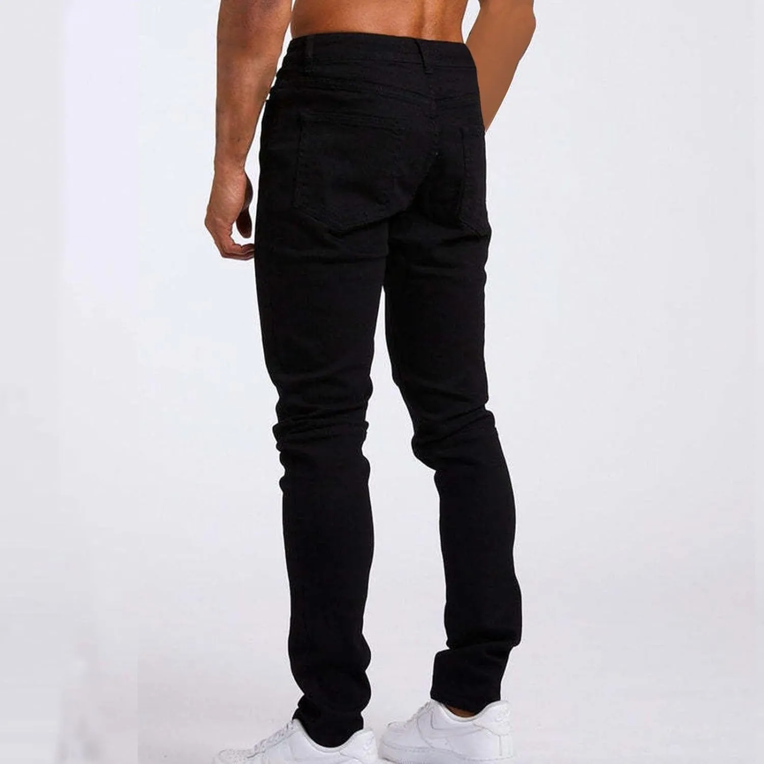 2025 Men's Casual Pants Stretchy Pleated Jeans Slim Fit Denim Pants