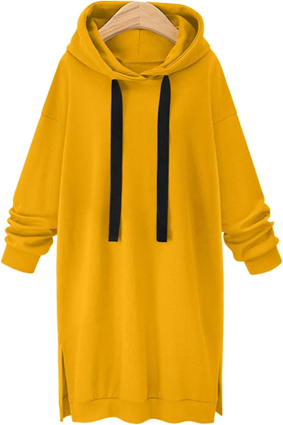 Akklian Women's Hoodie Sweatshirt Dress Knee Length Long Pullover Tops Split Hem Drawstring Hoodies Fall Winter Plush Sweater
