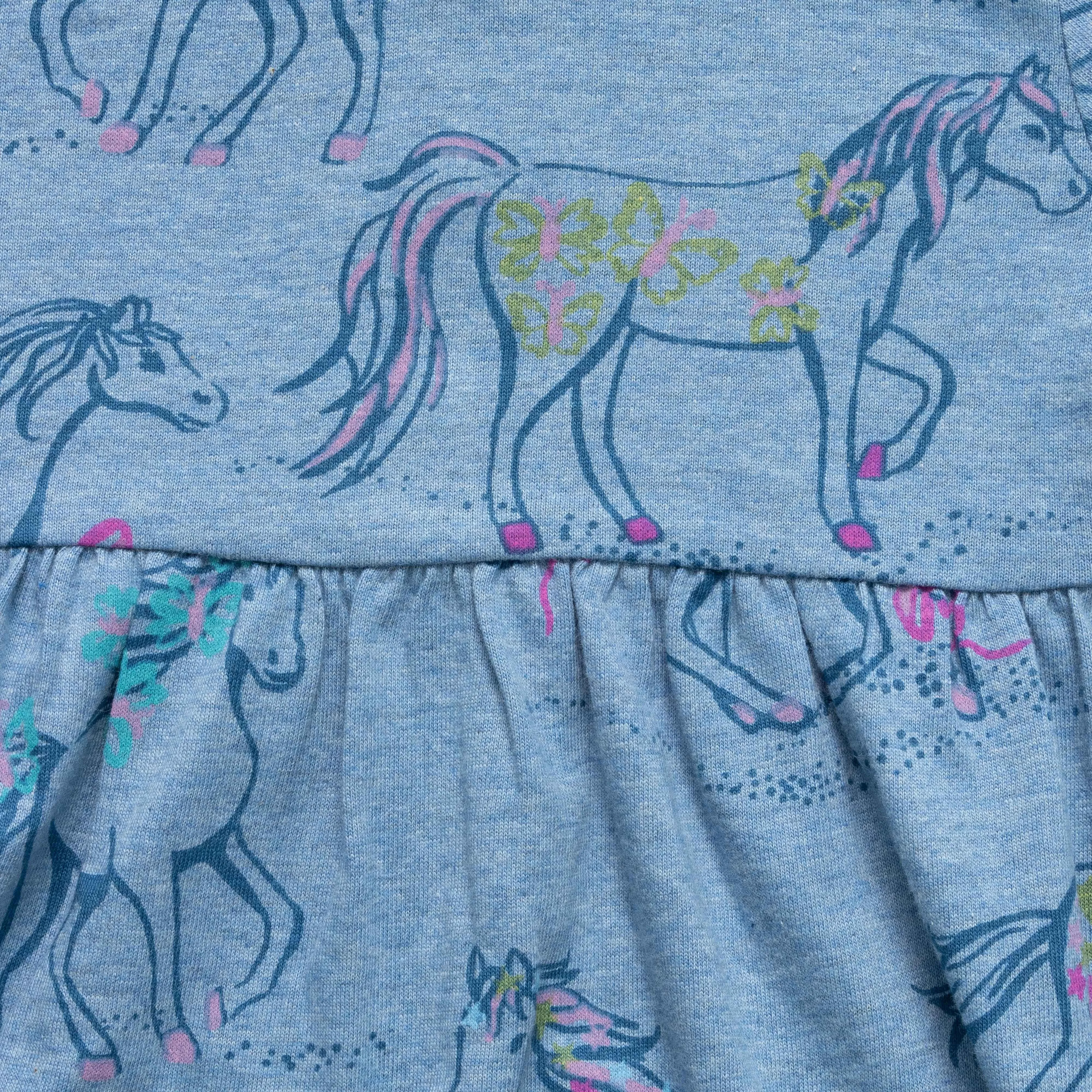 Baby Girls' Long Sleeve Unicorn Print Dress  Blue Casual Wear