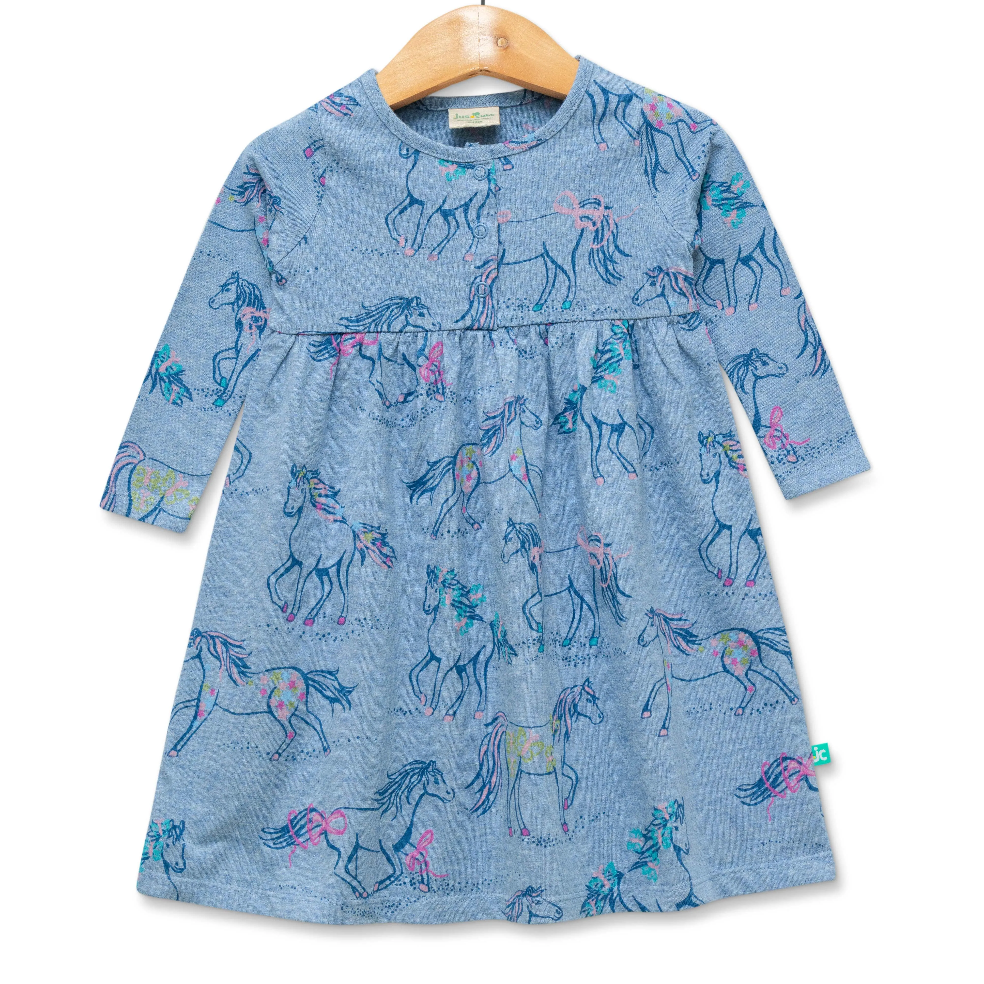 Baby Girls' Long Sleeve Unicorn Print Dress  Blue Casual Wear