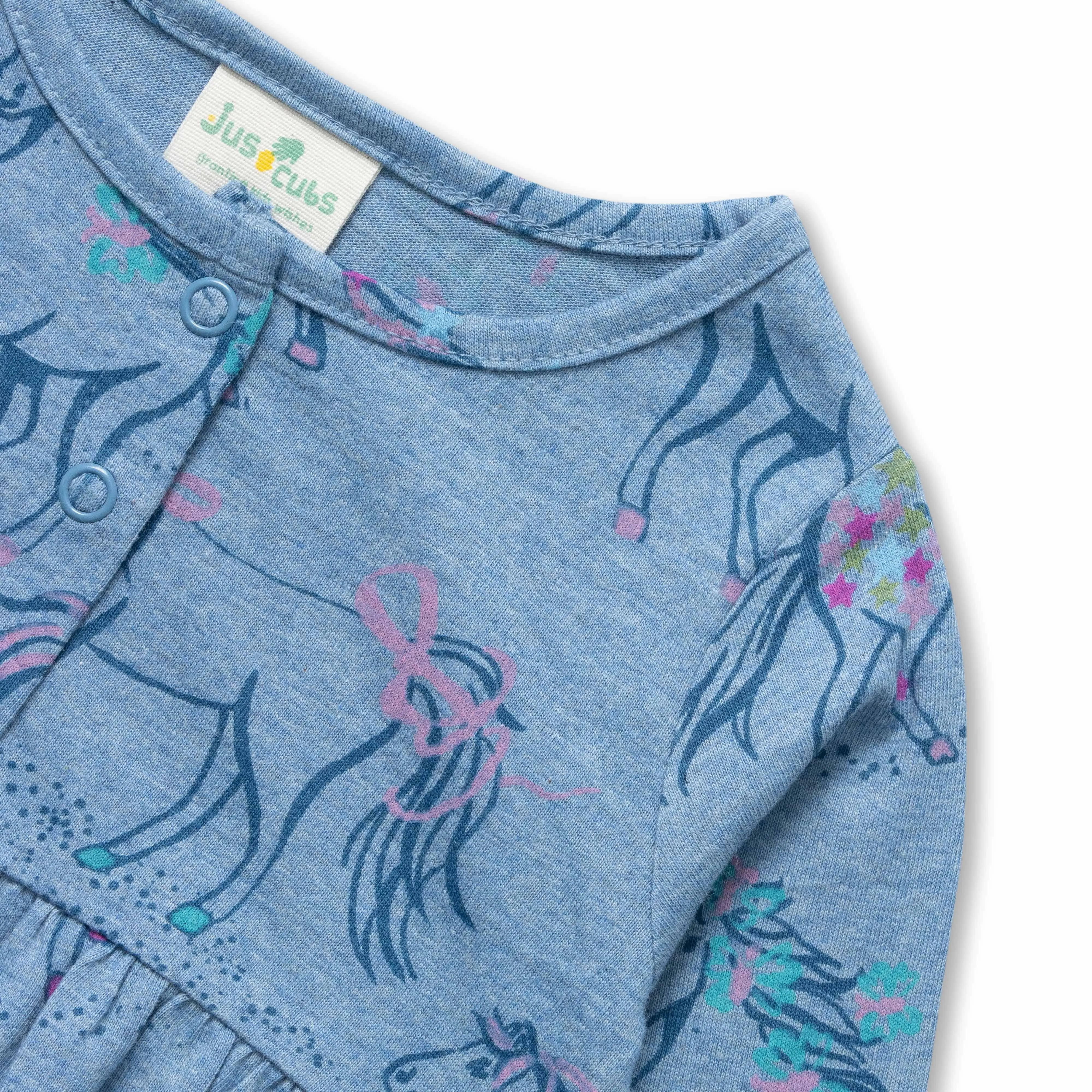 Baby Girls' Long Sleeve Unicorn Print Dress  Blue Casual Wear