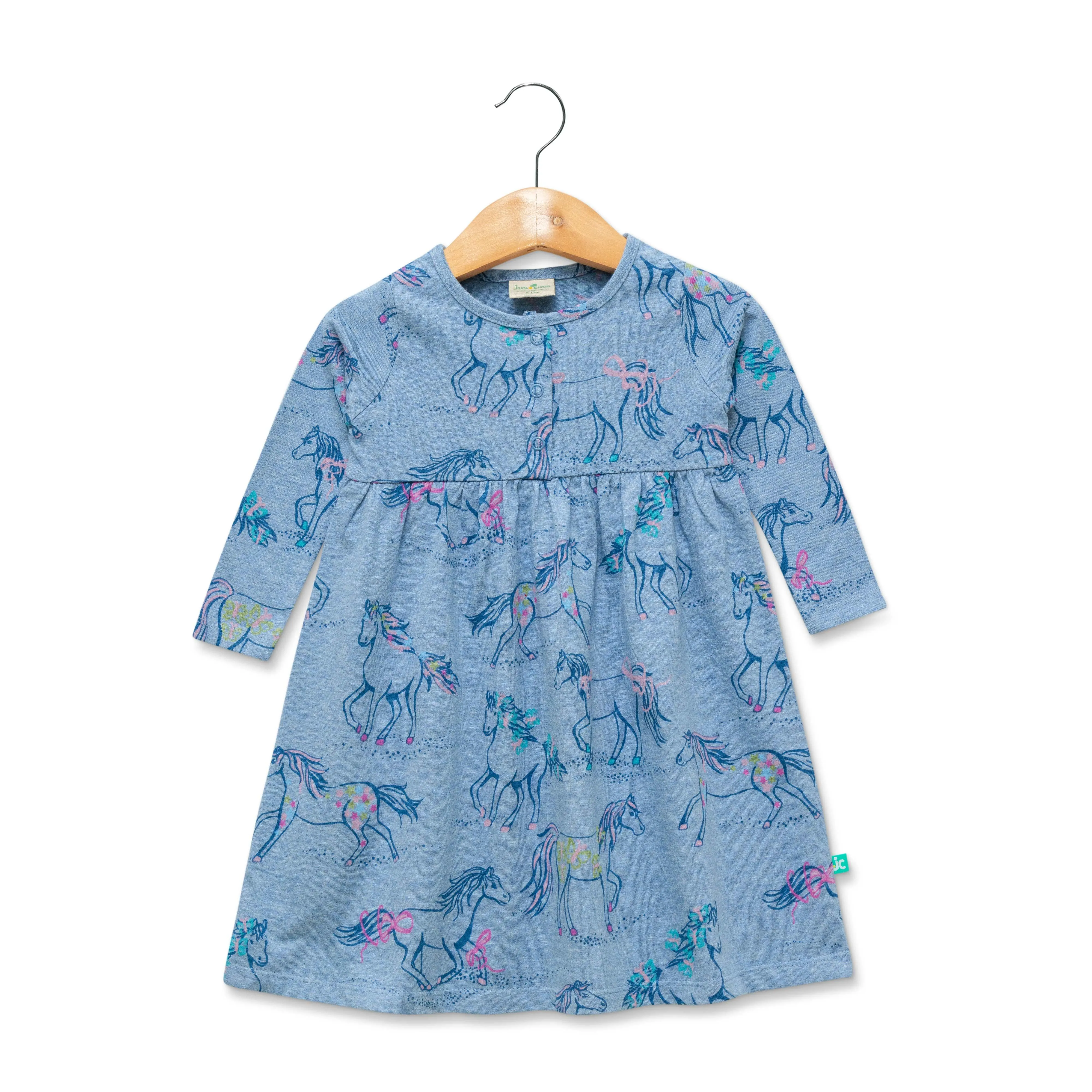 Baby Girls' Long Sleeve Unicorn Print Dress  Blue Casual Wear