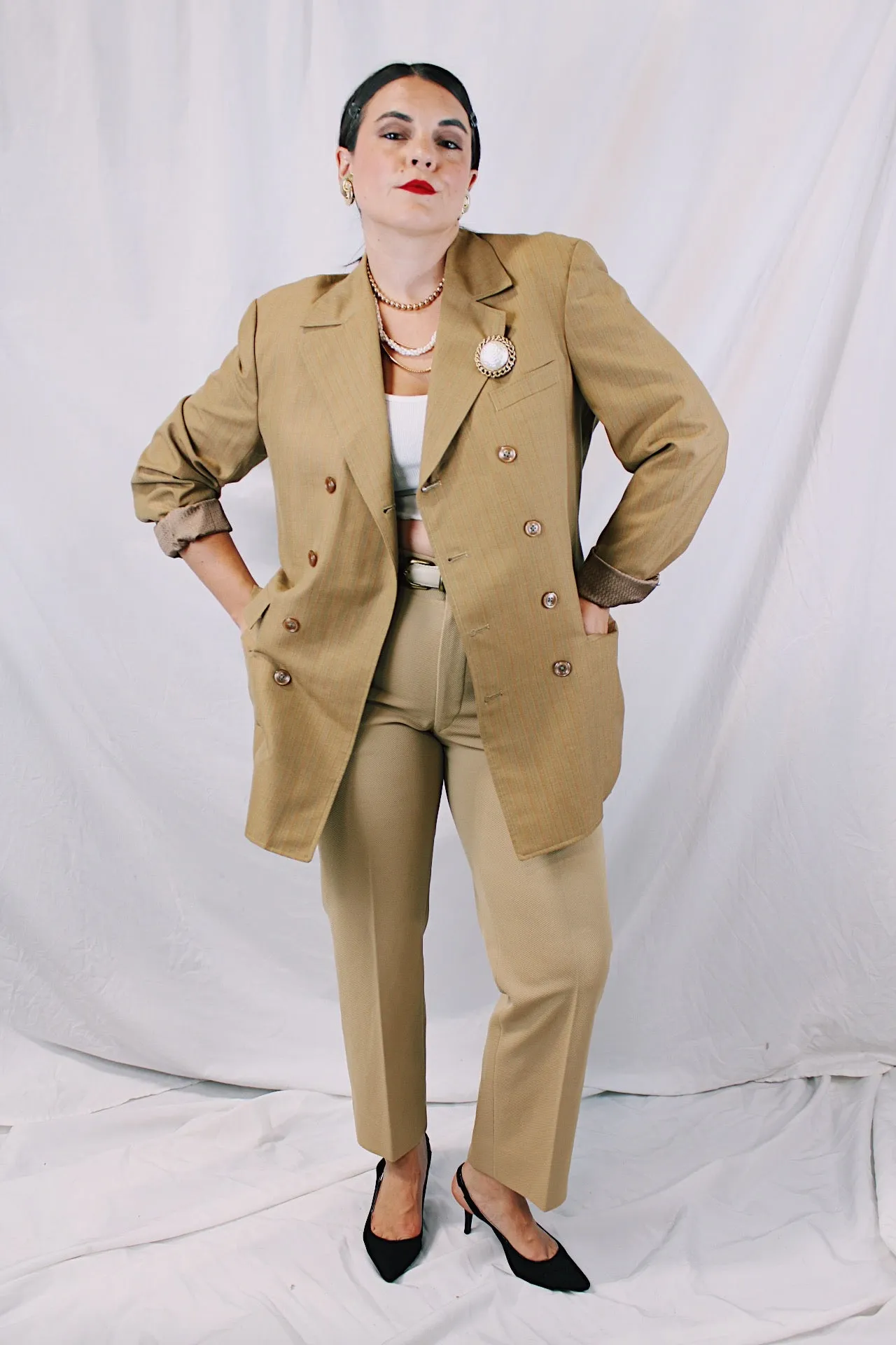 Beige Pinstriped Blazer