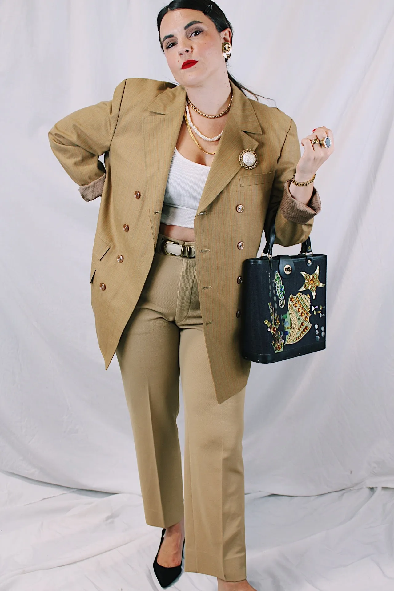 Beige Pinstriped Blazer