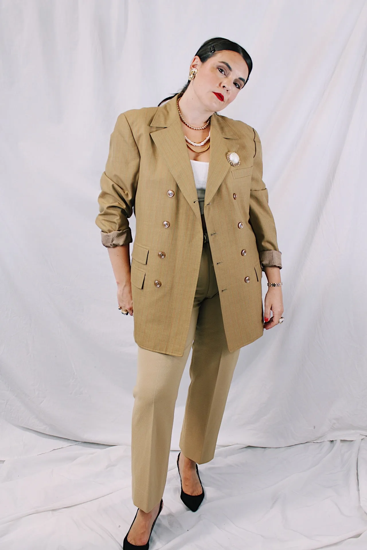 Beige Pinstriped Blazer