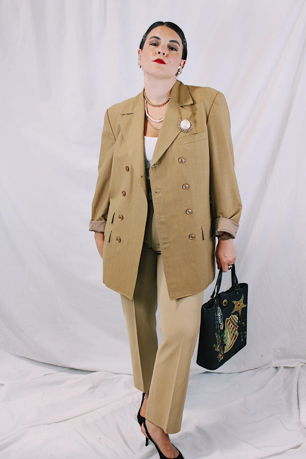 Beige Pinstriped Blazer