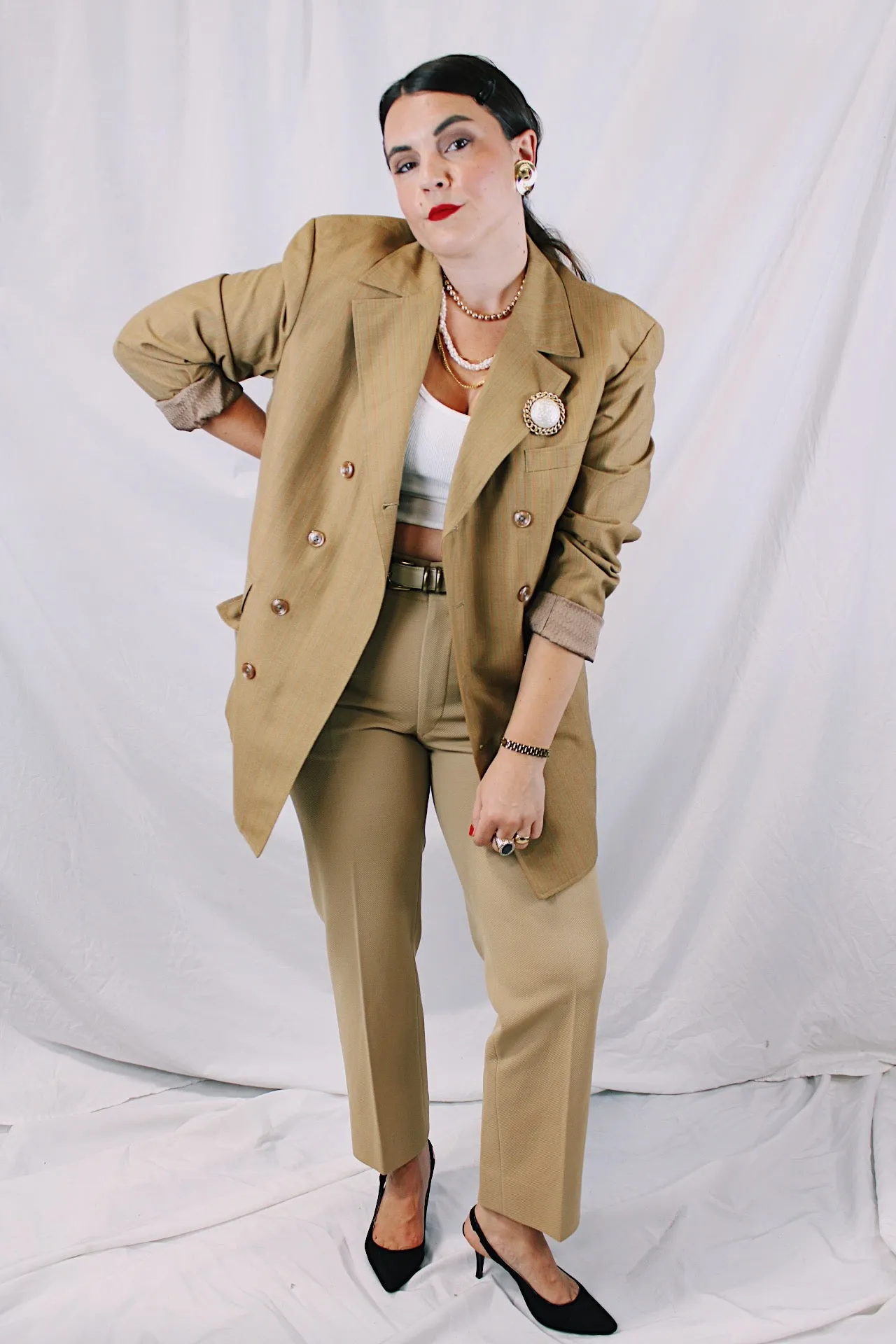 Beige Pinstriped Blazer
