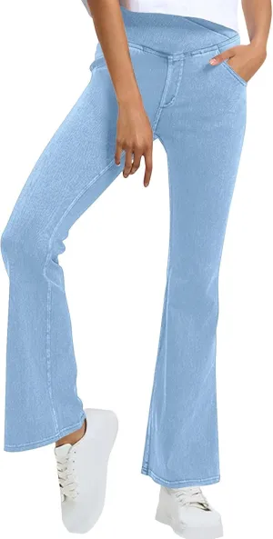 Bell Bottom Jeans for Women High Waisted Stretchy Flare Jeans Pull On Wide Leg Jean V Cross Tummy Control Flare Pants