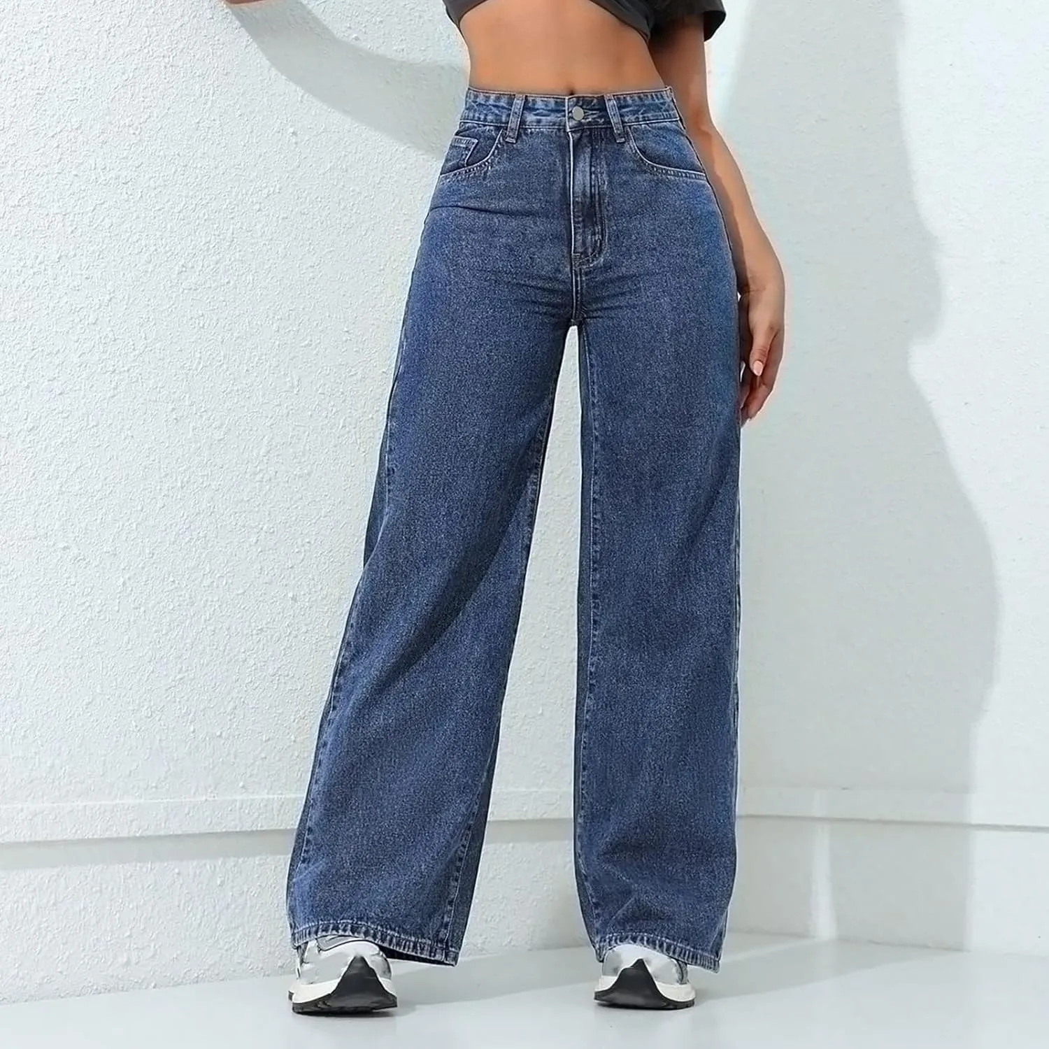 Borniu Straight Leg Jeans for Women High Waisted Denim Casual Baggy Pants Y2K Cowboy Loose Stretchy Long Wide Leg Jeans