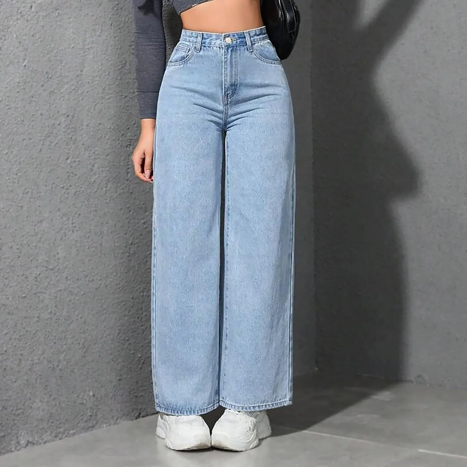 Borniu Straight Leg Jeans for Women High Waisted Denim Casual Baggy Pants Y2K Cowboy Loose Stretchy Long Wide Leg Jeans
