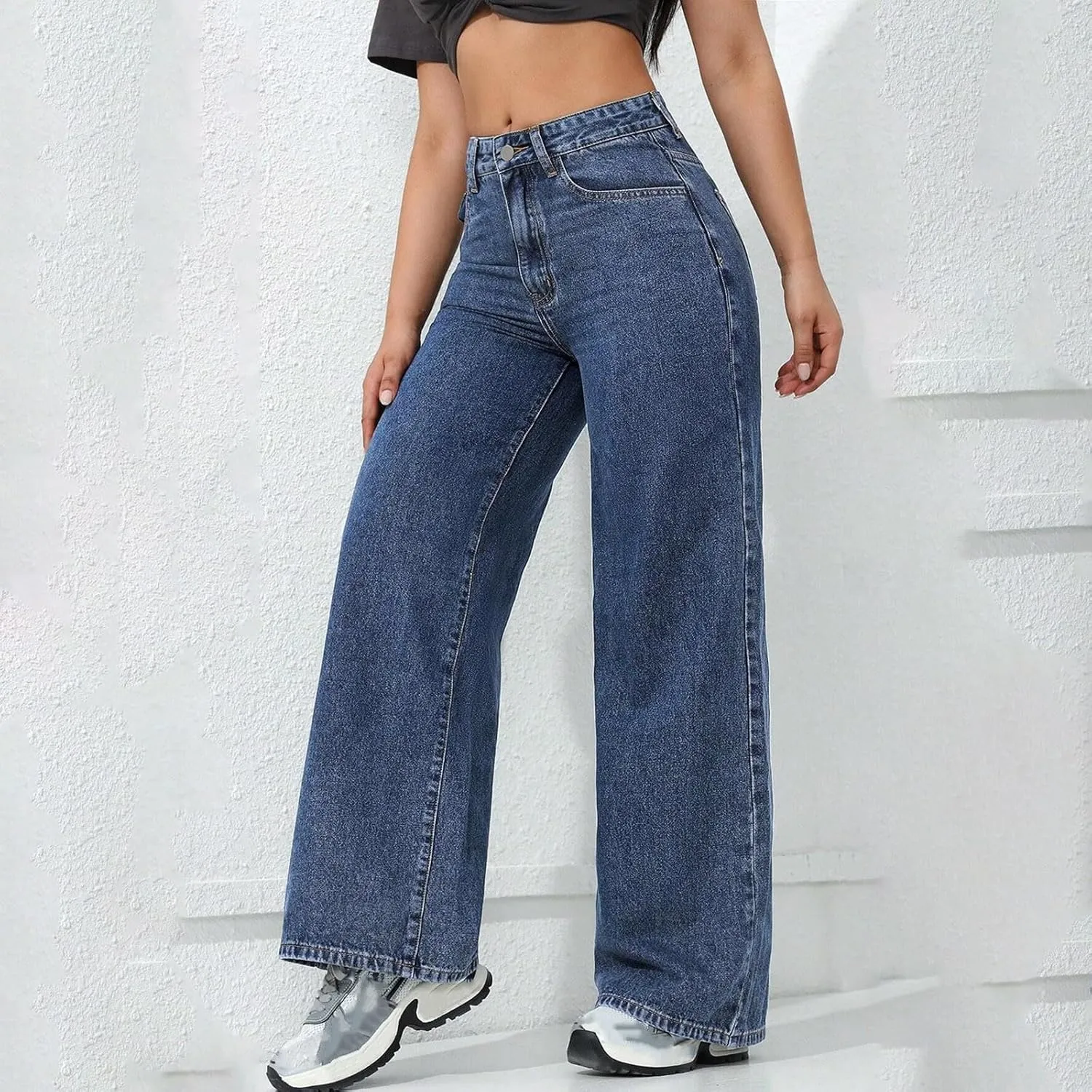 Borniu Straight Leg Jeans for Women High Waisted Denim Casual Baggy Pants Y2K Cowboy Loose Stretchy Long Wide Leg Jeans