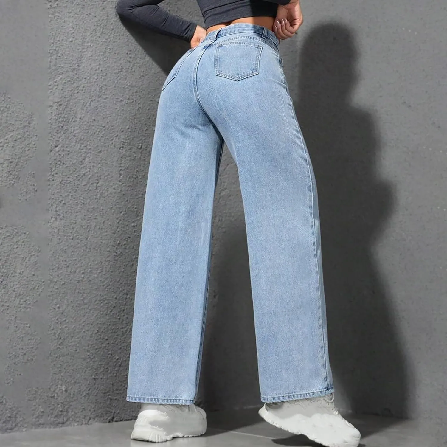 Borniu Straight Leg Jeans for Women High Waisted Denim Casual Baggy Pants Y2K Cowboy Loose Stretchy Long Wide Leg Jeans