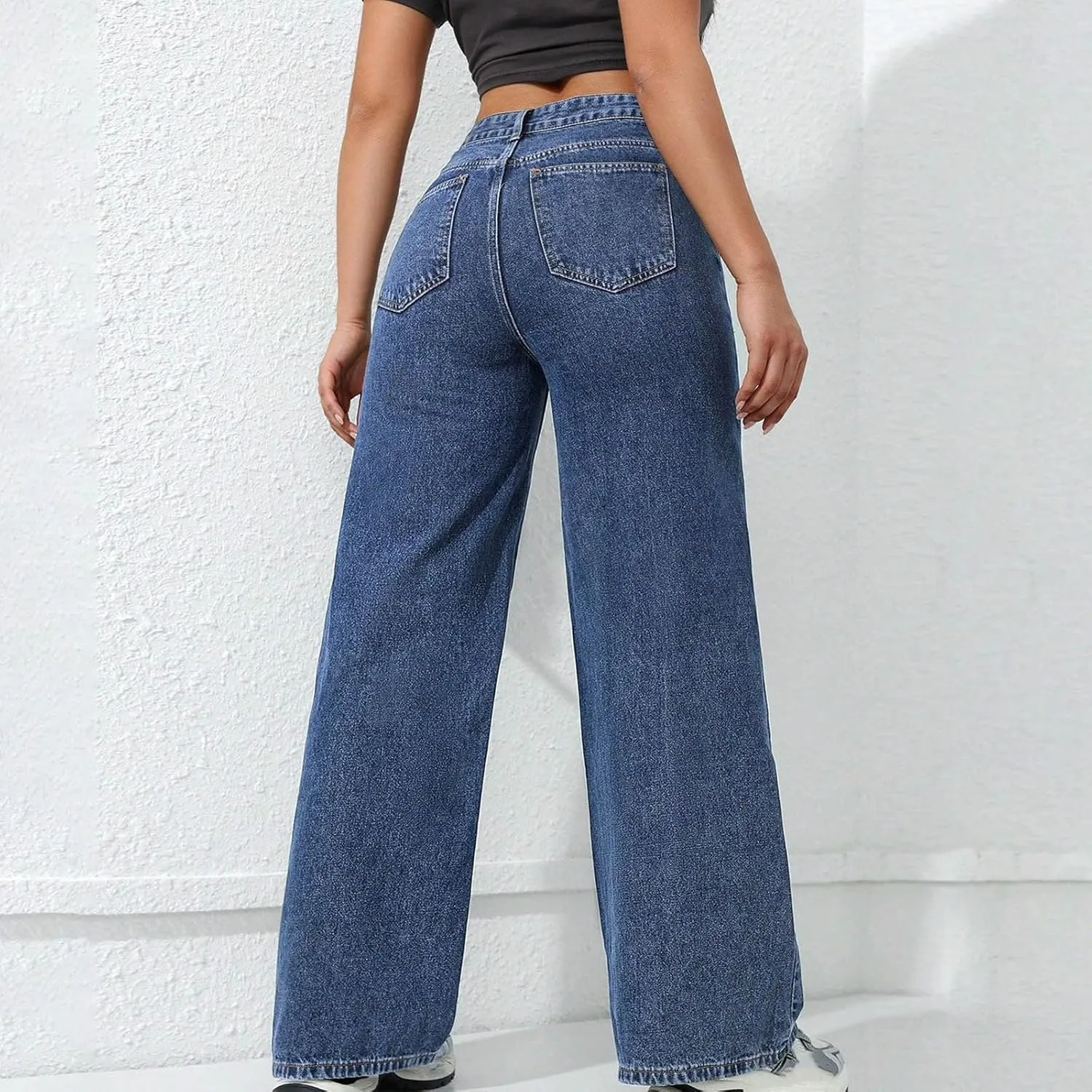 Borniu Straight Leg Jeans for Women High Waisted Denim Casual Baggy Pants Y2K Cowboy Loose Stretchy Long Wide Leg Jeans