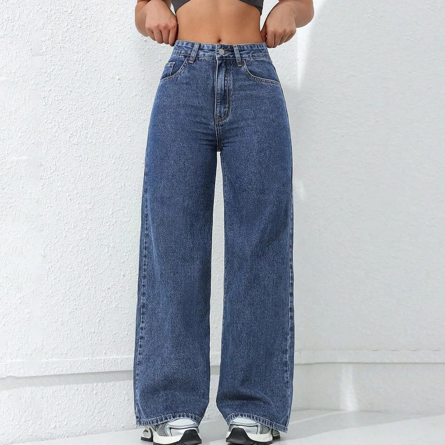 Borniu Straight Leg Jeans for Women High Waisted Denim Casual Baggy Pants Y2K Cowboy Loose Stretchy Long Wide Leg Jeans