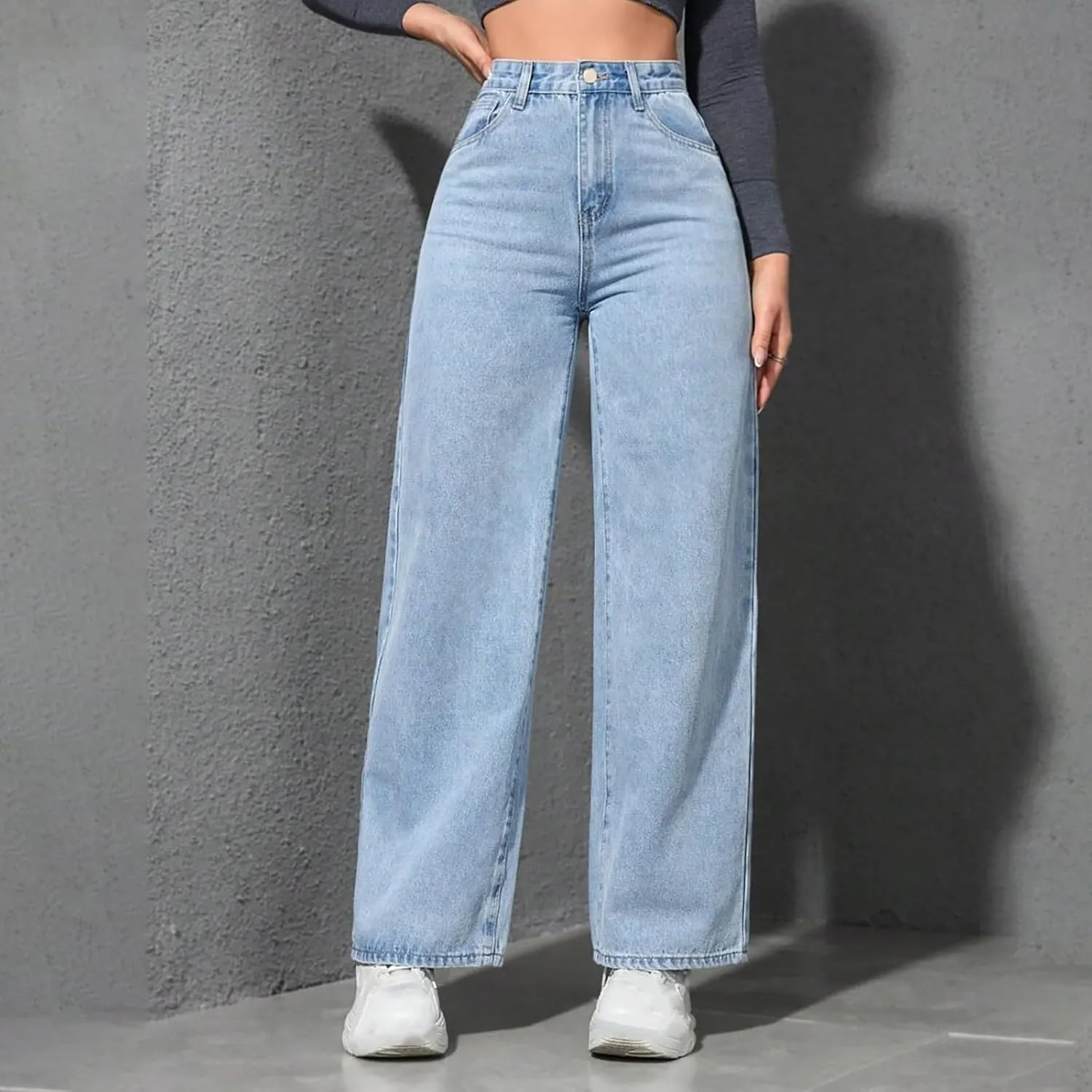 Borniu Straight Leg Jeans for Women High Waisted Denim Casual Baggy Pants Y2K Cowboy Loose Stretchy Long Wide Leg Jeans