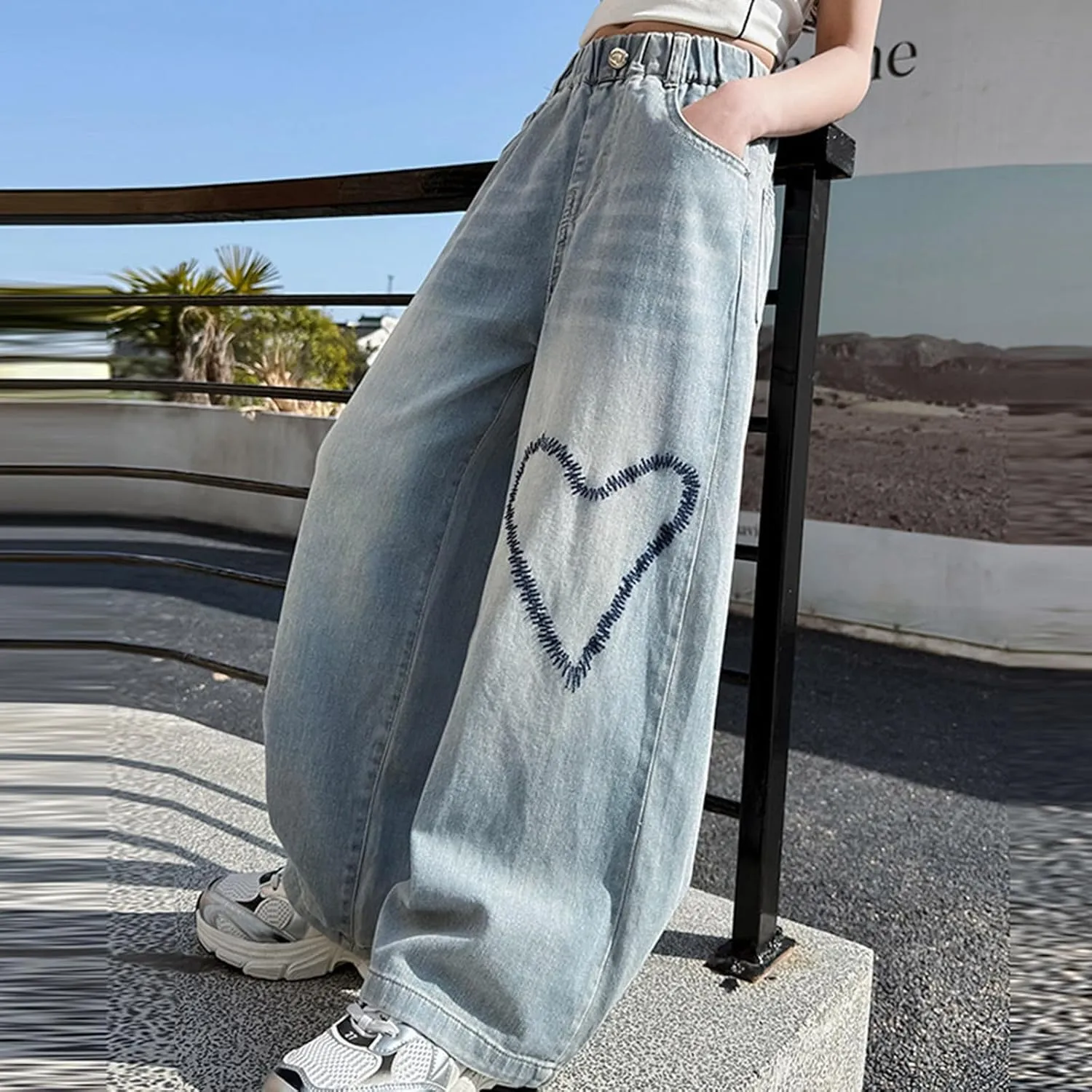 Boys Baggy Jeans for Kids Teen Casual Straight Wide Leg Cargo Jeans Y2K Loose Elastic Waist Denim Pants Trousers with Pockets