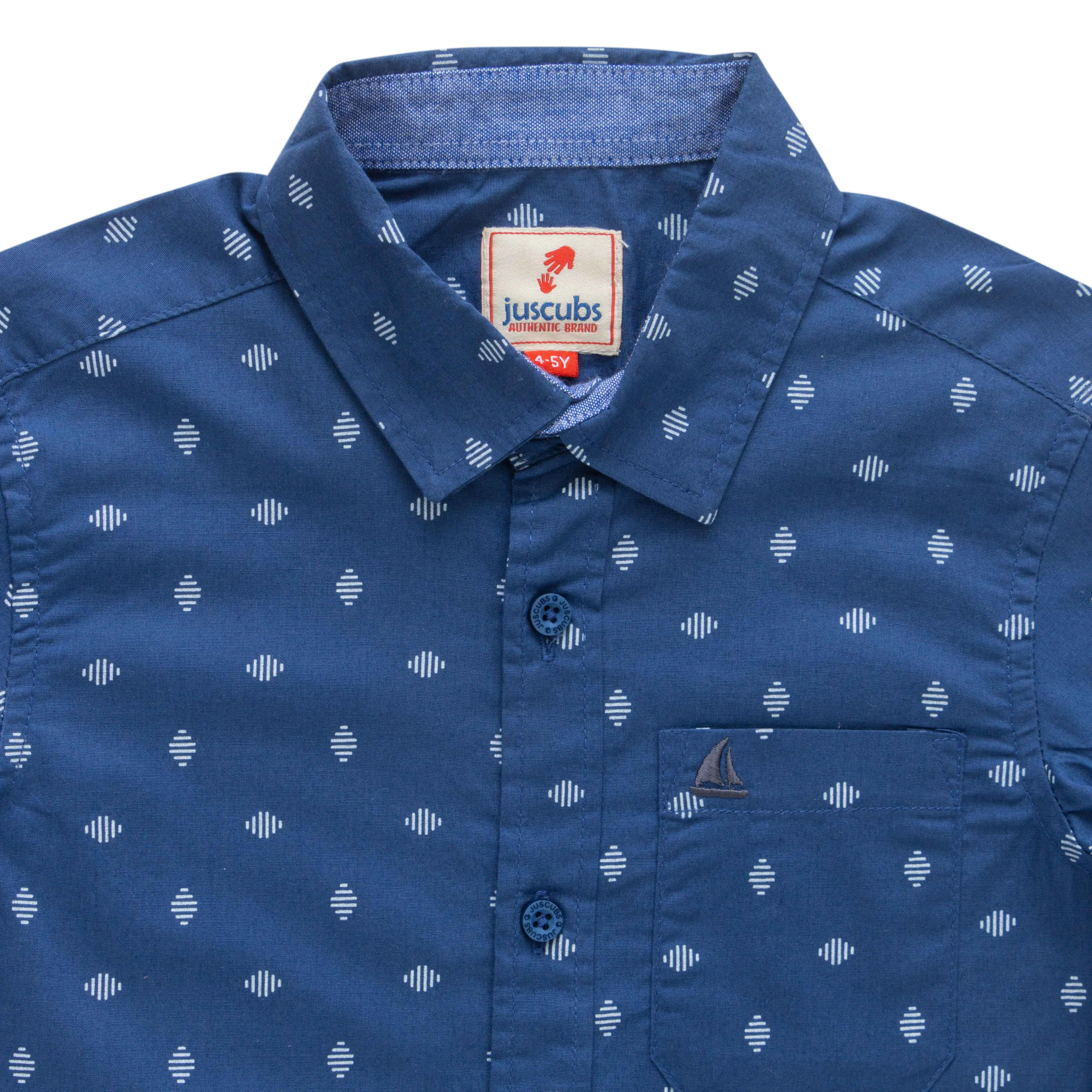 Boys' Navy Blue Geometric Print Shirt  Short Sleeve Casual Wear