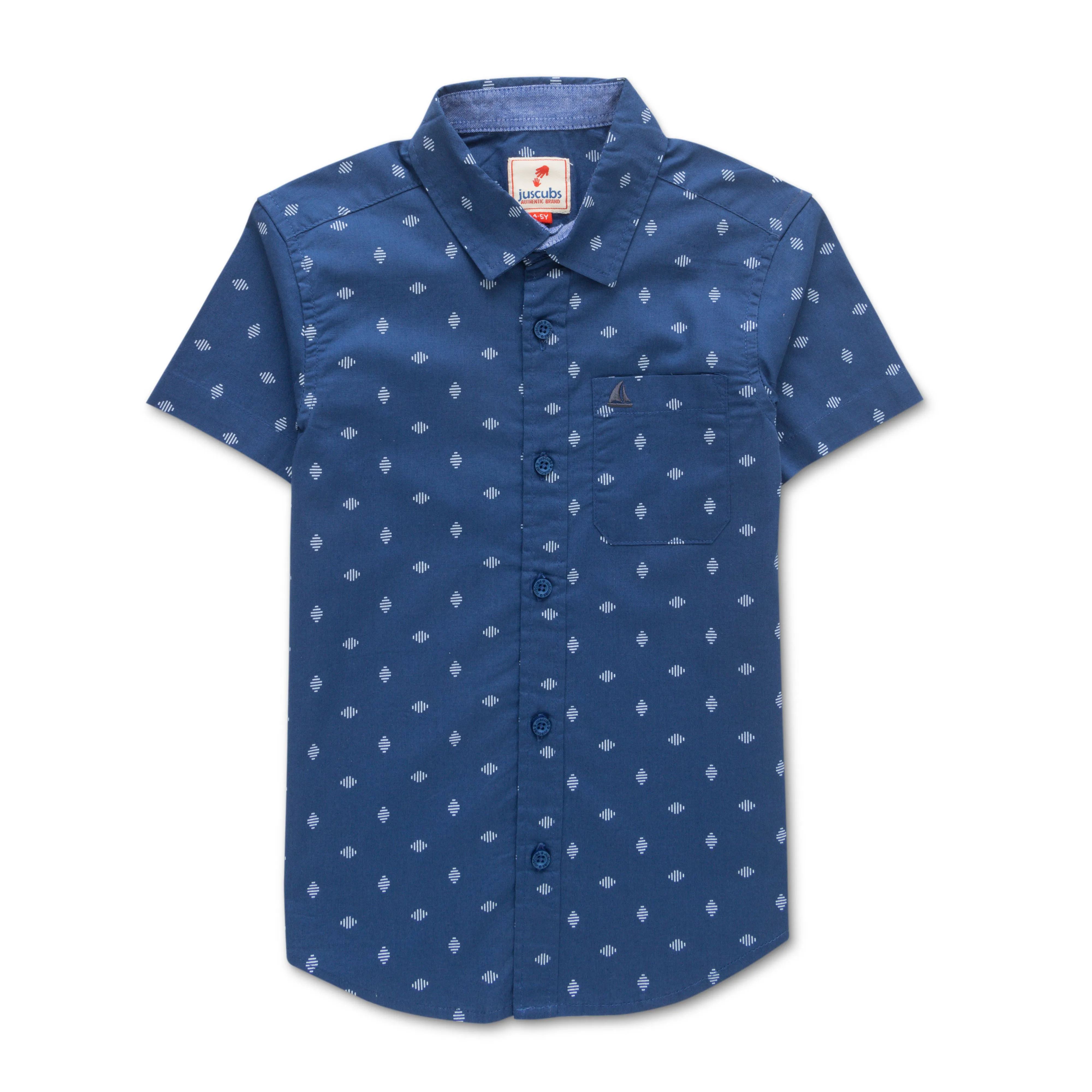 Boys' Navy Blue Geometric Print Shirt  Short Sleeve Casual Wear