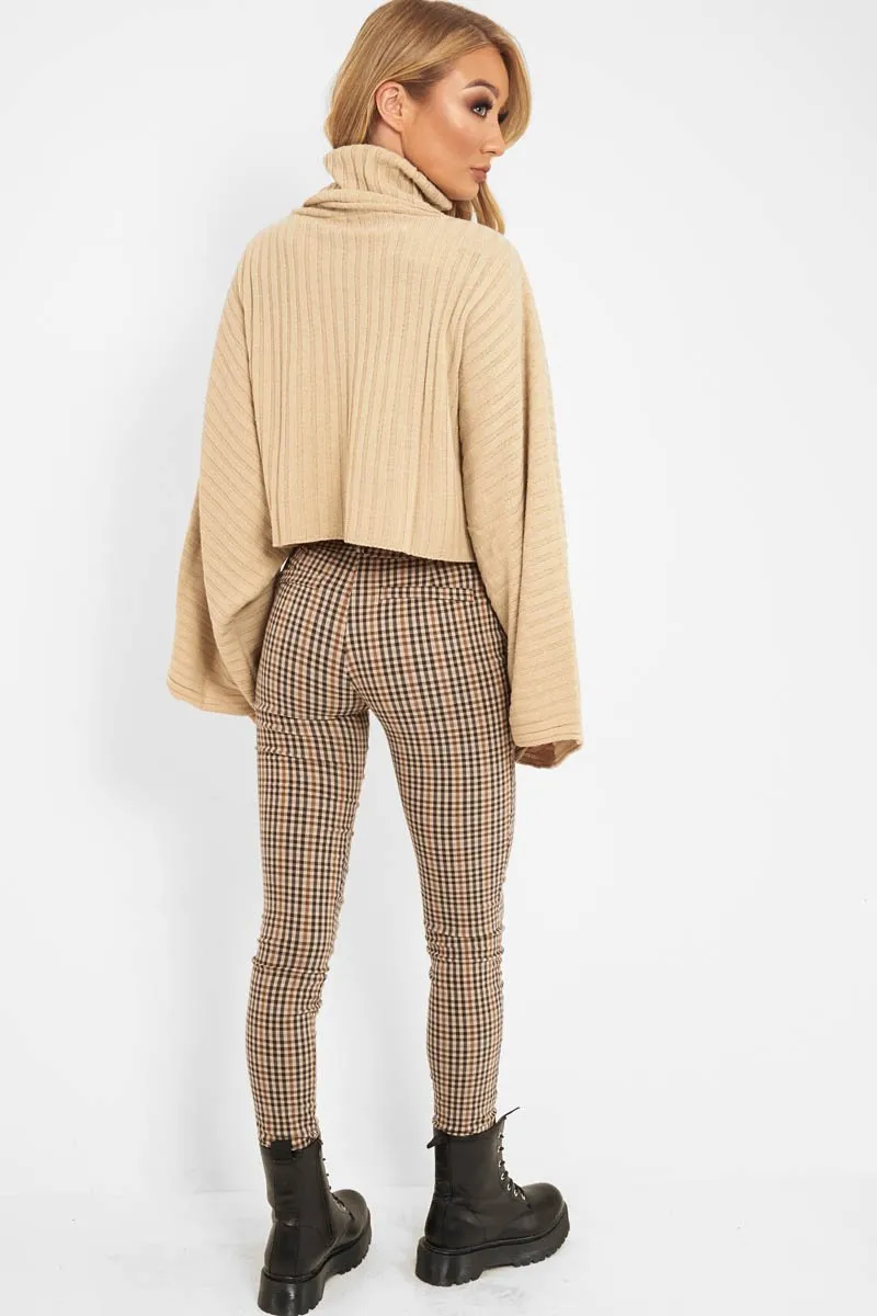 Brown Check Belted Tapered Trousers - Kierra