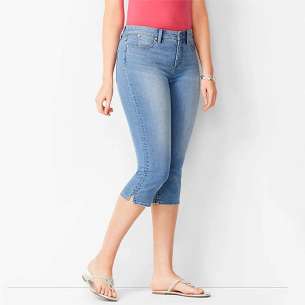 Capri Jeans for Women Plus Size High Waisted Skinny Ripped Jean Denim Pants Slim Fit Stretch Denim Capri Jeans Cropped Pants