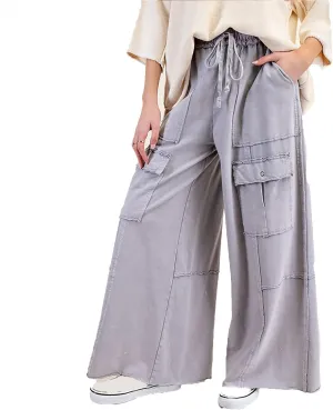 Cargo Jeans for Women Casual Baggy High Waisted Drawstring Wide Leg Jeans Lightweight Flowy Y2K Palazzo Pants with Pockets