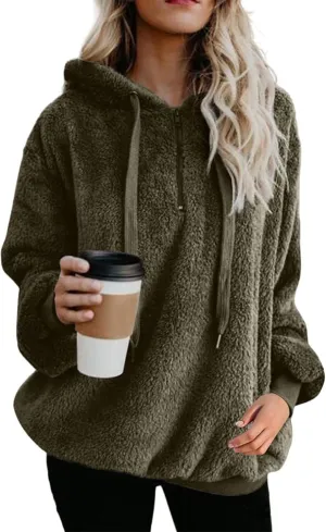 Cdiecer Fluffy Fleece Hoodies Womens Zip Up Sweatshirt Warm Hooded Jacket Oversized Sherpa Coat Outwear with Pockets