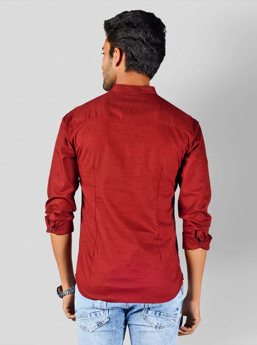 Chilli Pepper Red Solid Slim Fit Casual Shirt | Greenfibre
