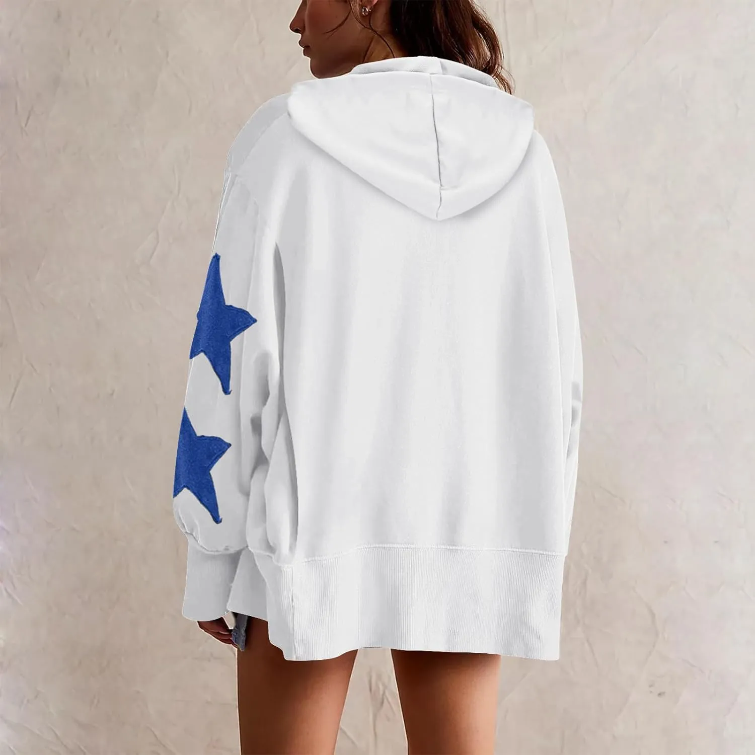 Cute Hoodies For Women Trendy 2024 Oversized Star Print Hooded Sweatshirt Side Slit Fall Pullover Tops y2k Clothes