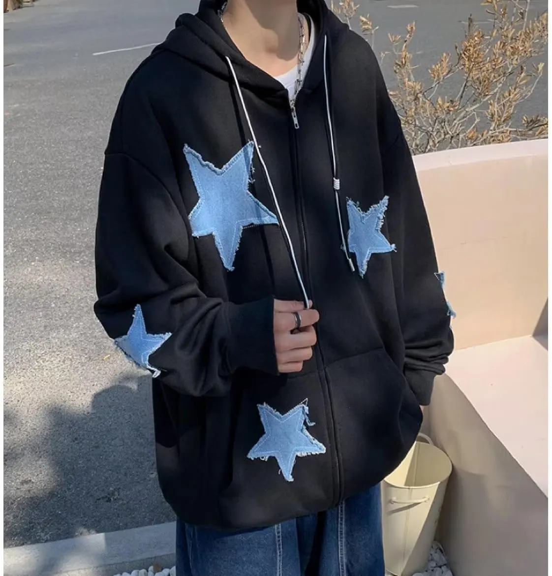 CYee Y2K Hoodie Women Grunge Stars Zip Up Sweatshirt Acubi Emo Oversized Hooded Jacket Harajuku Pullover Alt Clothing