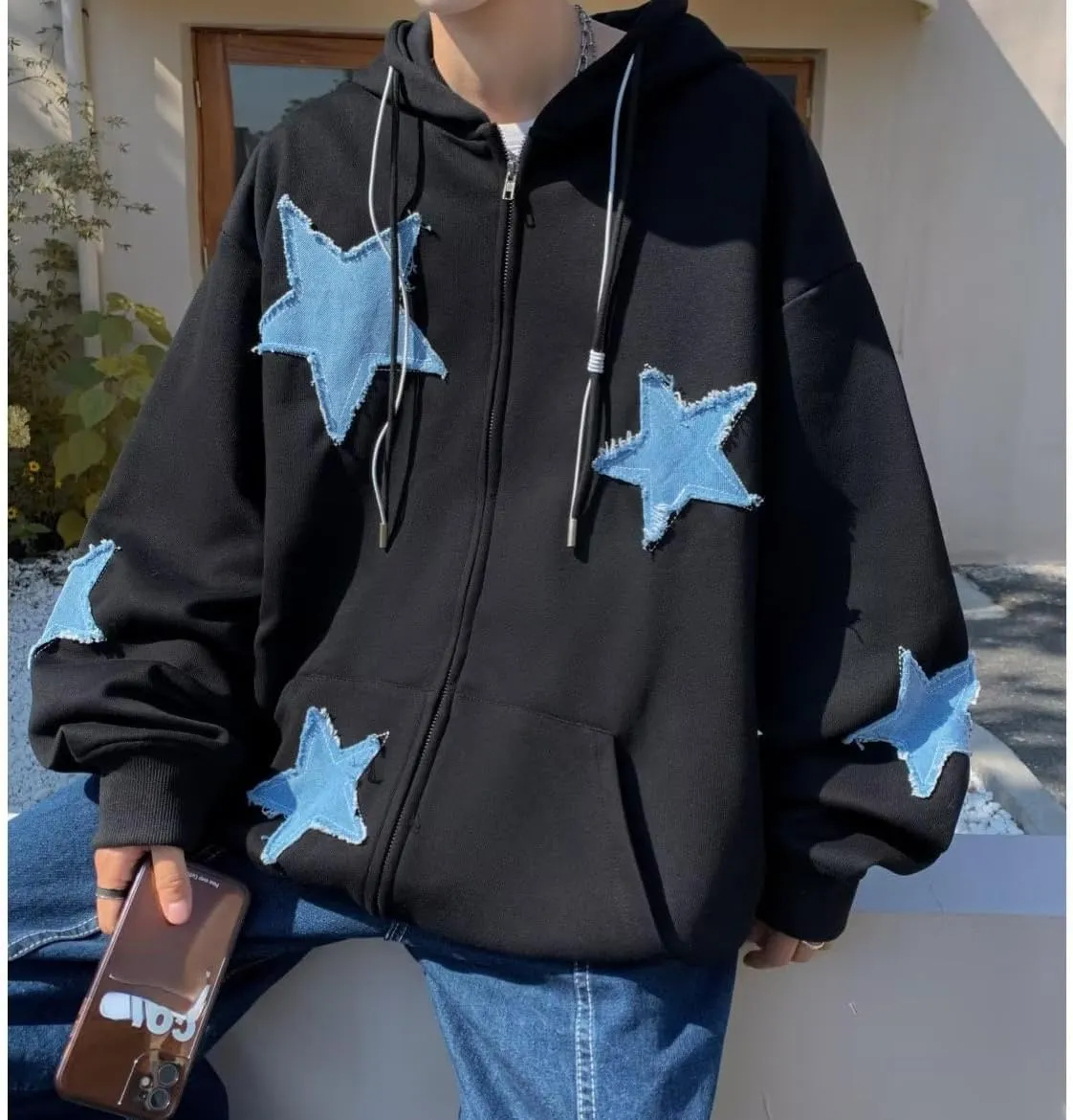 CYee Y2K Hoodie Women Grunge Stars Zip Up Sweatshirt Acubi Emo Oversized Hooded Jacket Harajuku Pullover Alt Clothing