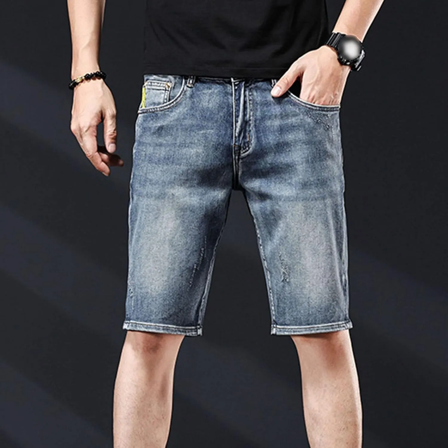DGHM-JLMY Mens Ripped Stretch Slim Denim Shorts Slim Fit Stretch Short Jeans with Hole Fashion Casual Skinny Summer Jeans