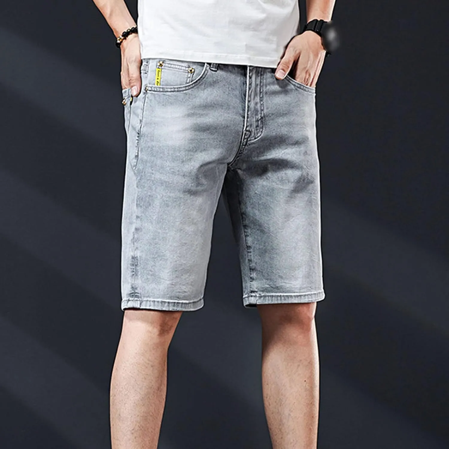 DGHM-JLMY Mens Ripped Stretch Slim Denim Shorts Slim Fit Stretch Short Jeans with Hole Fashion Casual Skinny Summer Jeans