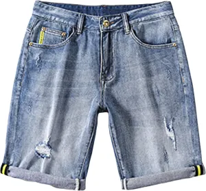 DGHM-JLMY Mens Ripped Stretch Slim Denim Shorts Slim Fit Stretch Short Jeans with Hole Fashion Casual Skinny Summer Jeans