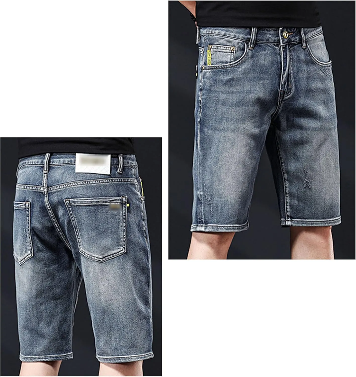 DGHM-JLMY Mens Ripped Stretch Slim Denim Shorts Slim Fit Stretch Short Jeans with Hole Fashion Casual Skinny Summer Jeans