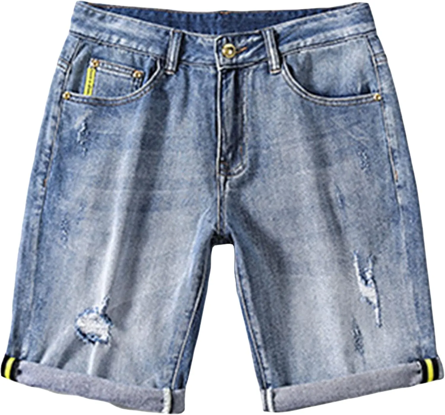 DGHM-JLMY Mens Ripped Stretch Slim Denim Shorts Slim Fit Stretch Short Jeans with Hole Fashion Casual Skinny Summer Jeans