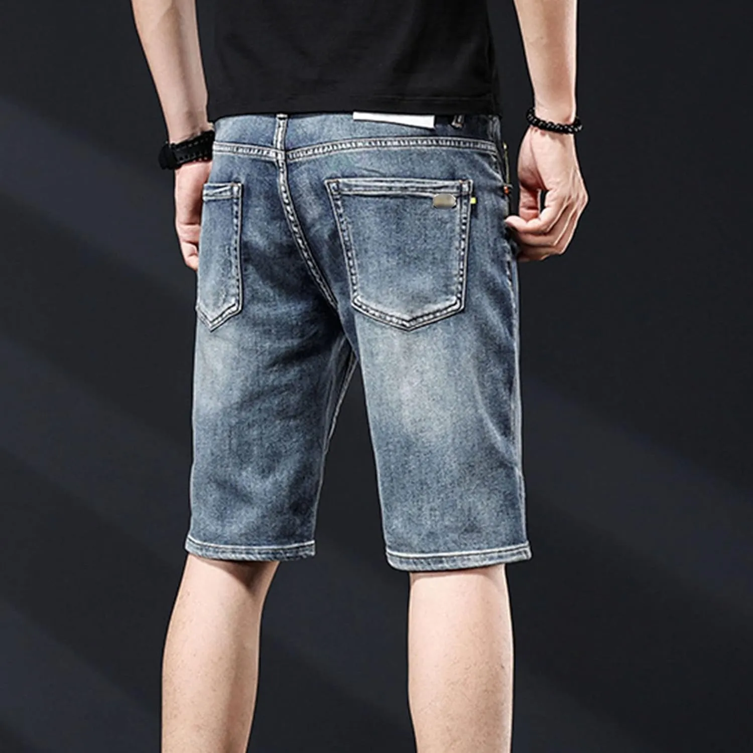 DGHM-JLMY Mens Ripped Stretch Slim Denim Shorts Slim Fit Stretch Short Jeans with Hole Fashion Casual Skinny Summer Jeans