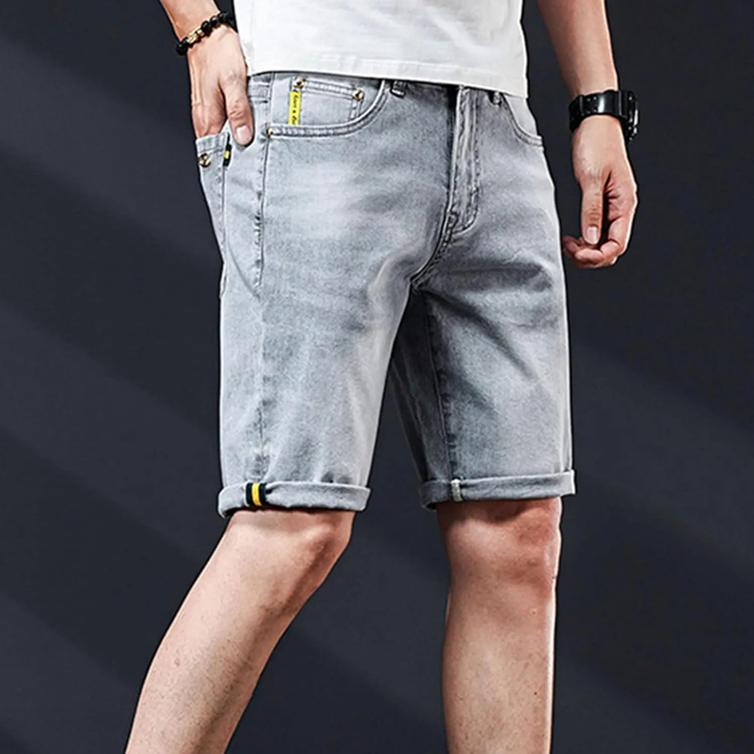 DGHM-JLMY Mens Ripped Stretch Slim Denim Shorts Slim Fit Stretch Short Jeans with Hole Fashion Casual Skinny Summer Jeans