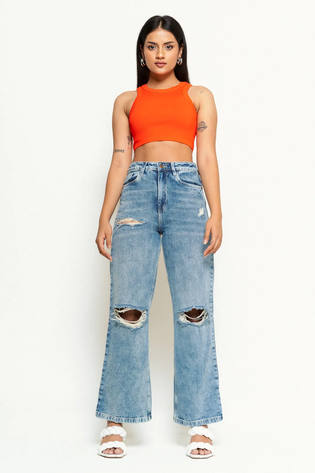 Distress Wide Jeans