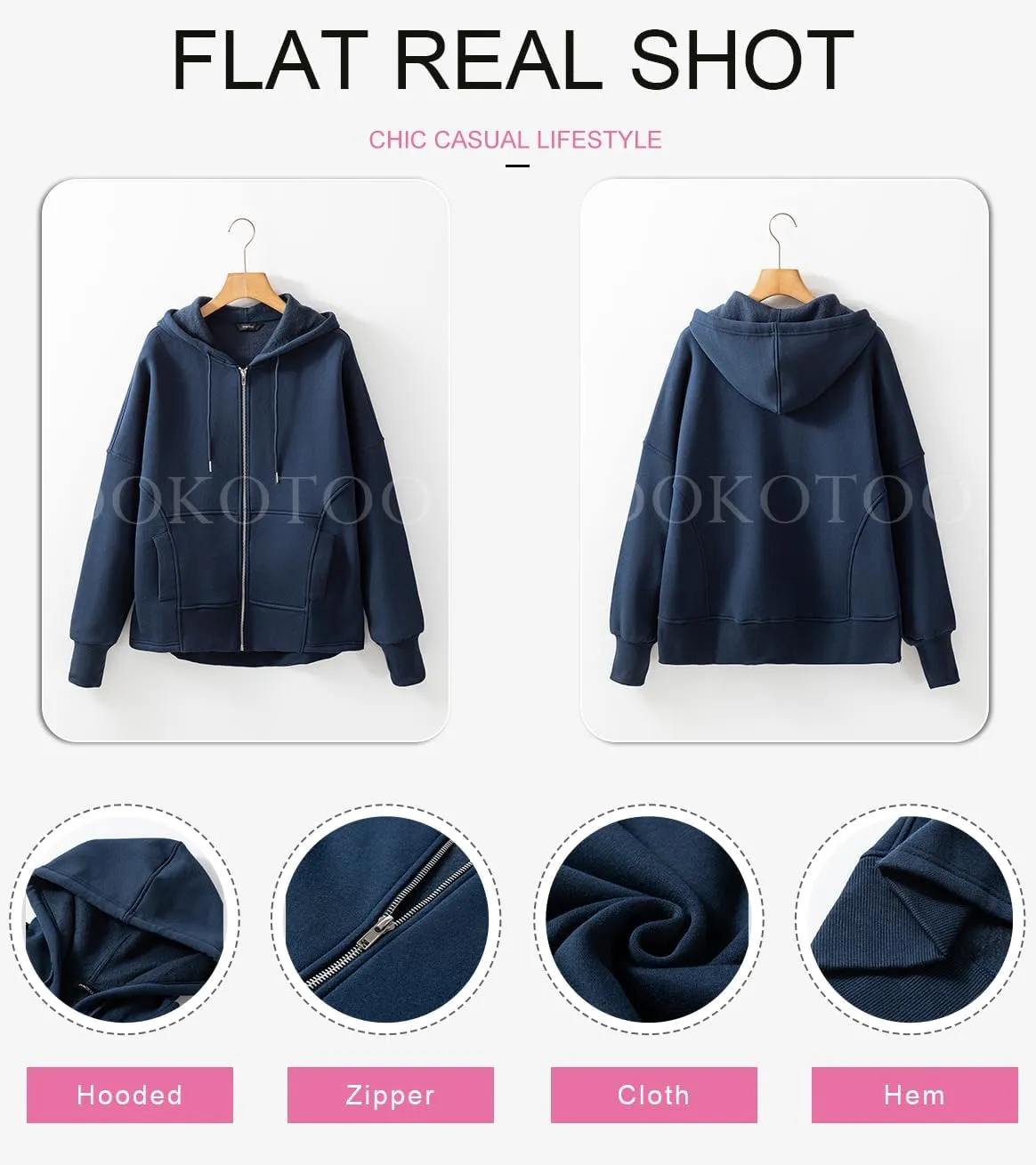 Dokotoo Womens Casual Drawstring Zip Up Thick Hoodies Long Sleeve Fleece Sweatshirts Solid Jacket Coat with Pockets