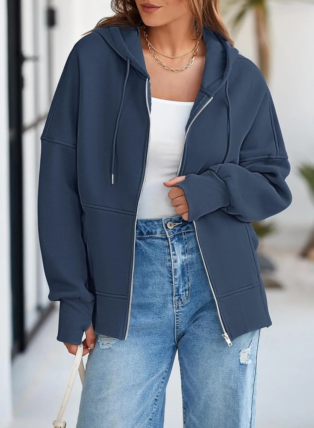 Dokotoo Womens Casual Drawstring Zip Up Thick Hoodies Long Sleeve Fleece Sweatshirts Solid Jacket Coat with Pockets