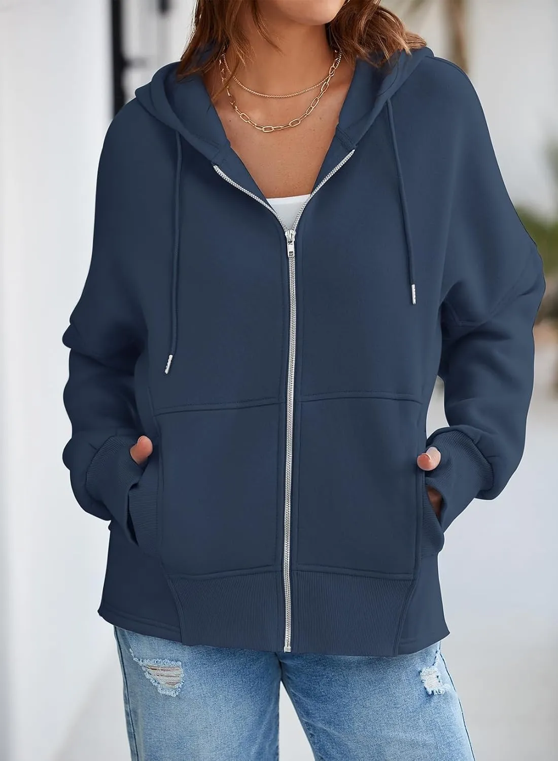Dokotoo Womens Casual Drawstring Zip Up Thick Hoodies Long Sleeve Fleece Sweatshirts Solid Jacket Coat with Pockets