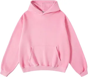 FAIABLE Mens Hoodies Oversized Hoodie Pullover Cotton Heavyweight Vintage Acid Washed Hoodie Couples Streetwear College Casual Hoodies Mens Fashion Hooded Sweatshirt Y2K Hoodie Pink
