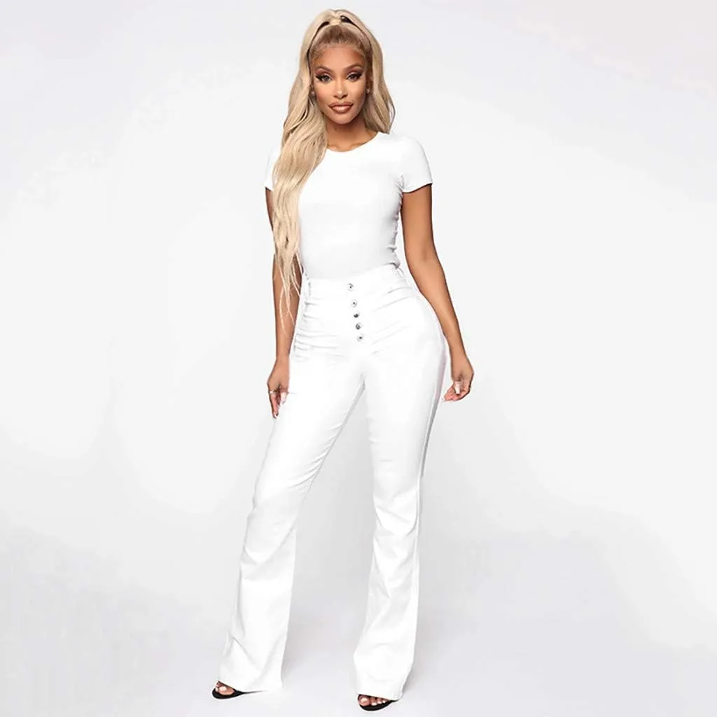 Flare Jeans for Women Button Up Curvy Slim Fit Butt Lifting High Waist Stretch Bell Bottom Jeans Bootcut Denim Pants
