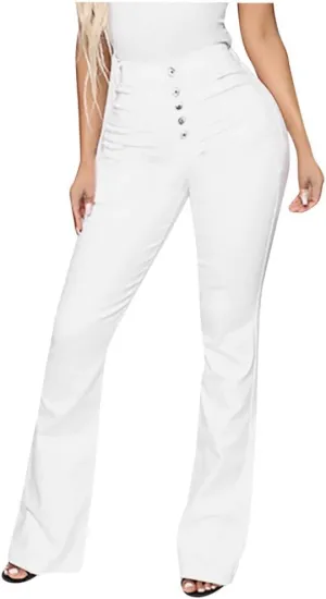 Flare Jeans for Women Button Up Curvy Slim Fit Butt Lifting High Waist Stretch Bell Bottom Jeans Bootcut Denim Pants