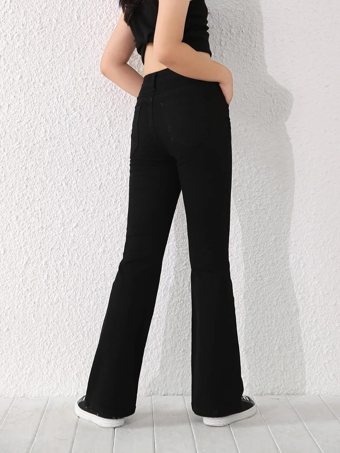 Floerns Girls Casual Denim Pants High Waist Flare Leg Jeans with Pocket