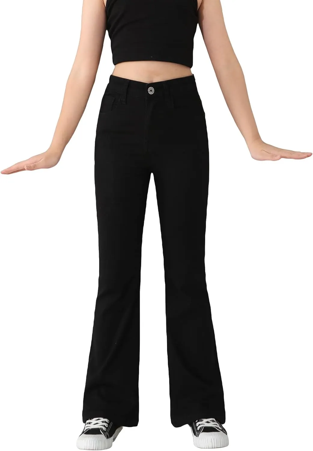 Floerns Girls Casual Denim Pants High Waist Flare Leg Jeans with Pocket