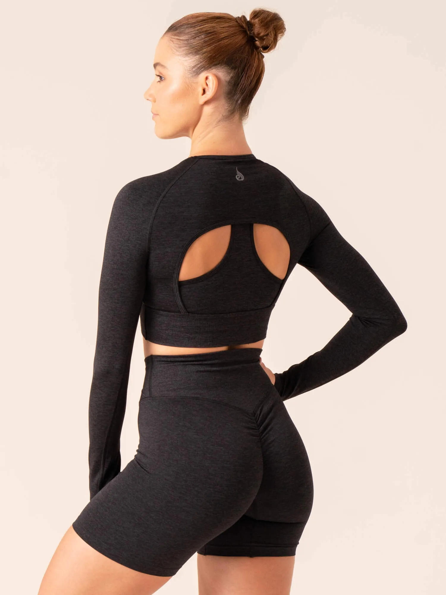 Focus Seamless Long Sleeve Top - Black Marl
