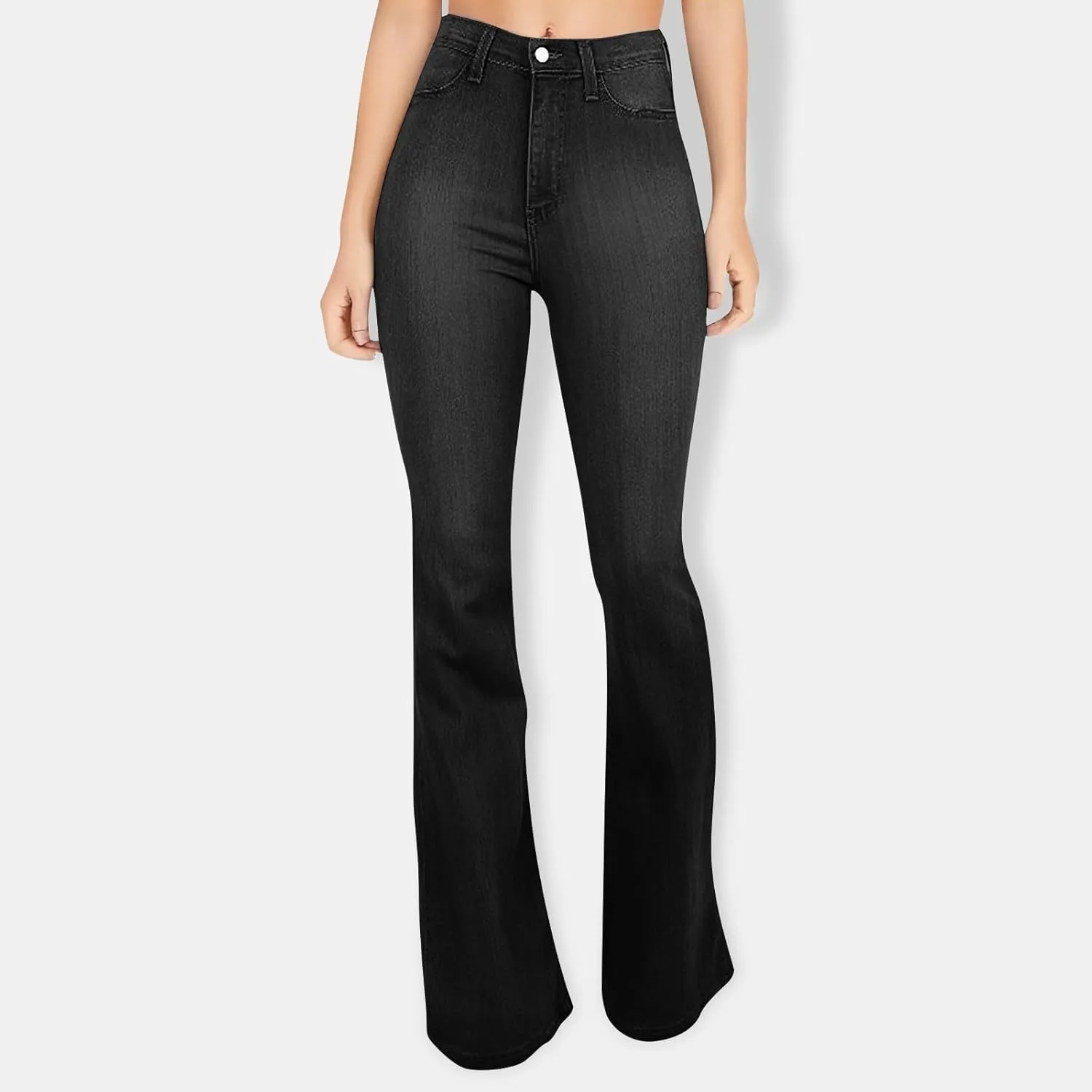 FQZWONG High Waisted Bell Bottom Jeans for Women Plus Size Wide Leg Flare Jeans Slim Fit Solid Stretch Denim Pants