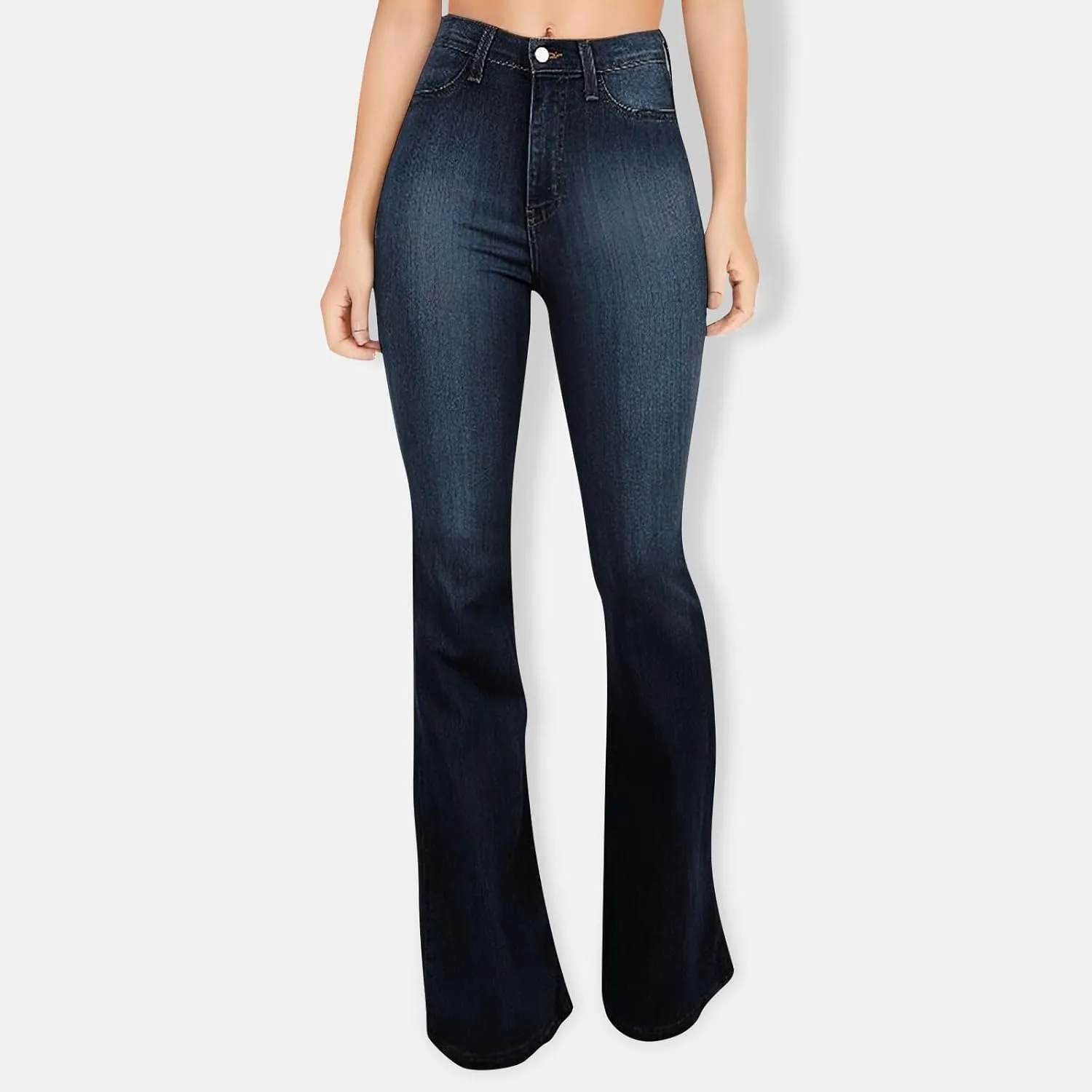FQZWONG High Waisted Bell Bottom Jeans for Women Plus Size Wide Leg Flare Jeans Slim Fit Solid Stretch Denim Pants